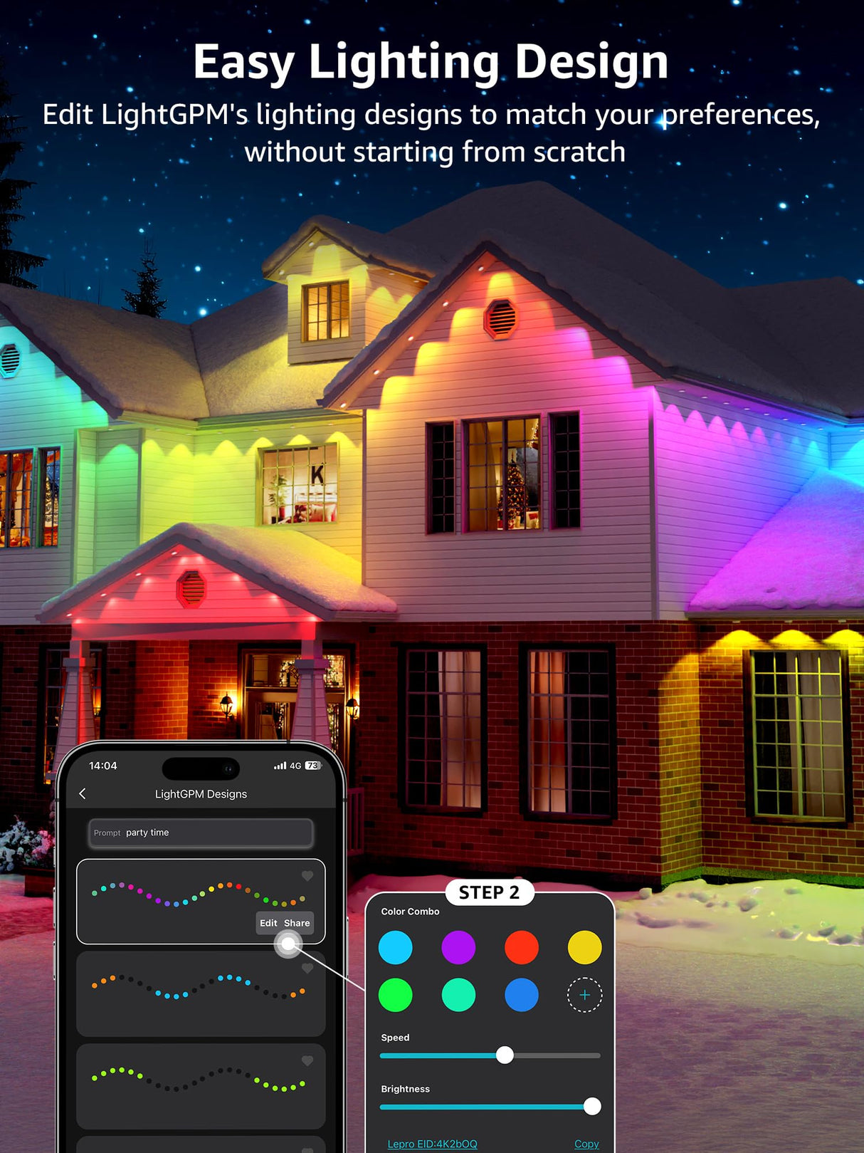 Lepro E1 AI Permanent Outdoor Lights APP Control, 150ft 90 LED Smart RGB+IC+Warm/Cool White House Eave Lights for Halloween Christmas, Alexa Google Enabled 2.4 GHz WiFi/Bluetooth, NO Remote Controller Lepro