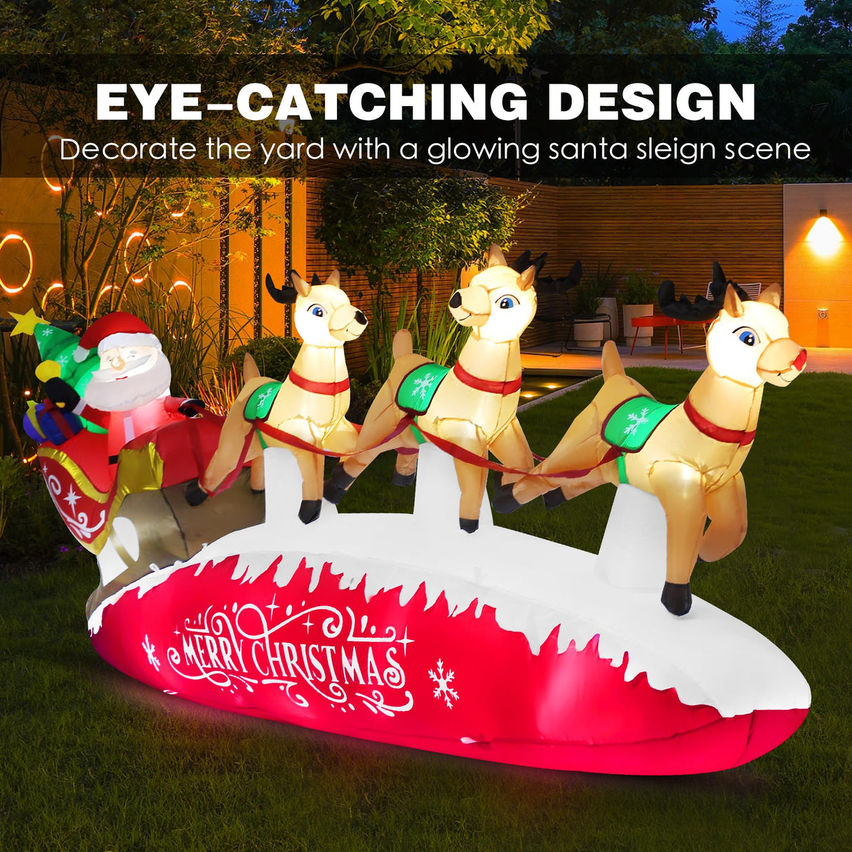 ZPISF 10 FT Santa Sleigh with Reindeer Christmas Inflatables Outdoor Decorations, Christmas Blow Up Yard Decorations for Garden Lawn Xmas Decor (Red) ZPISF