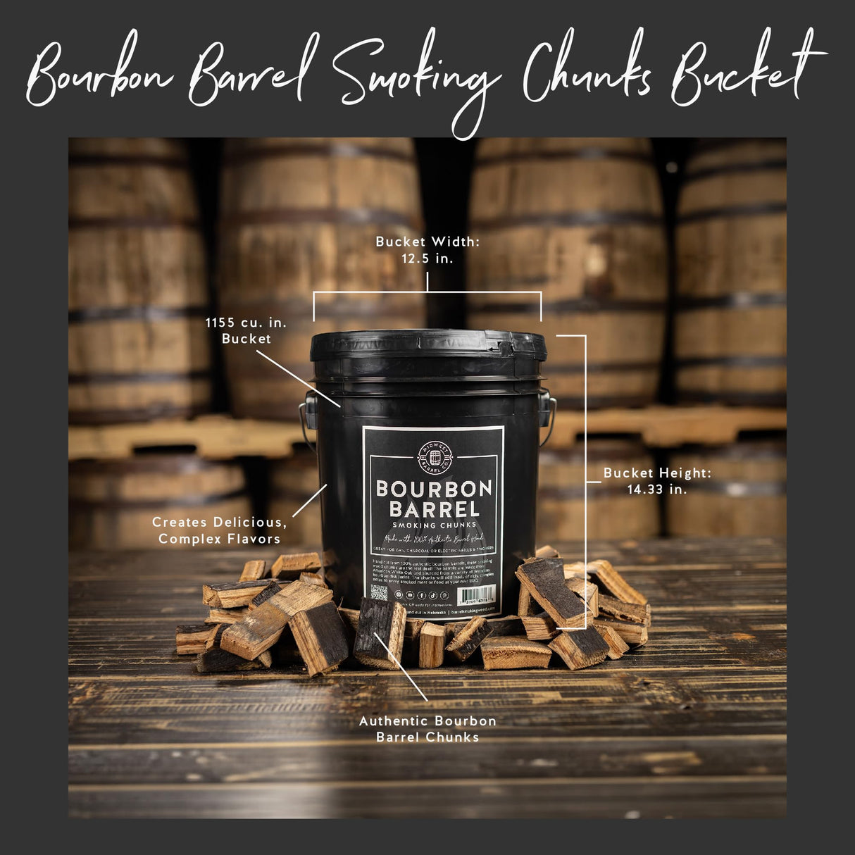 Midwest Barrel Company Bourbon Barrel BBQ Smoking Wood Chunks for Smoker (Bucket) 1-4 Inch Large Wood Chunks for Smoking Meat - BBQ Accessories for Grills and Smokers MIDWEST BARREL CO. EST. 2015