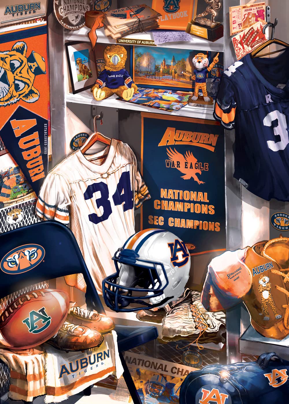 MasterPieces Game Day 500 Piece Jigsaw Puzzle for Adults - NCAA Auburn Tigers Locker Room - 15"x21" Masterpieces
