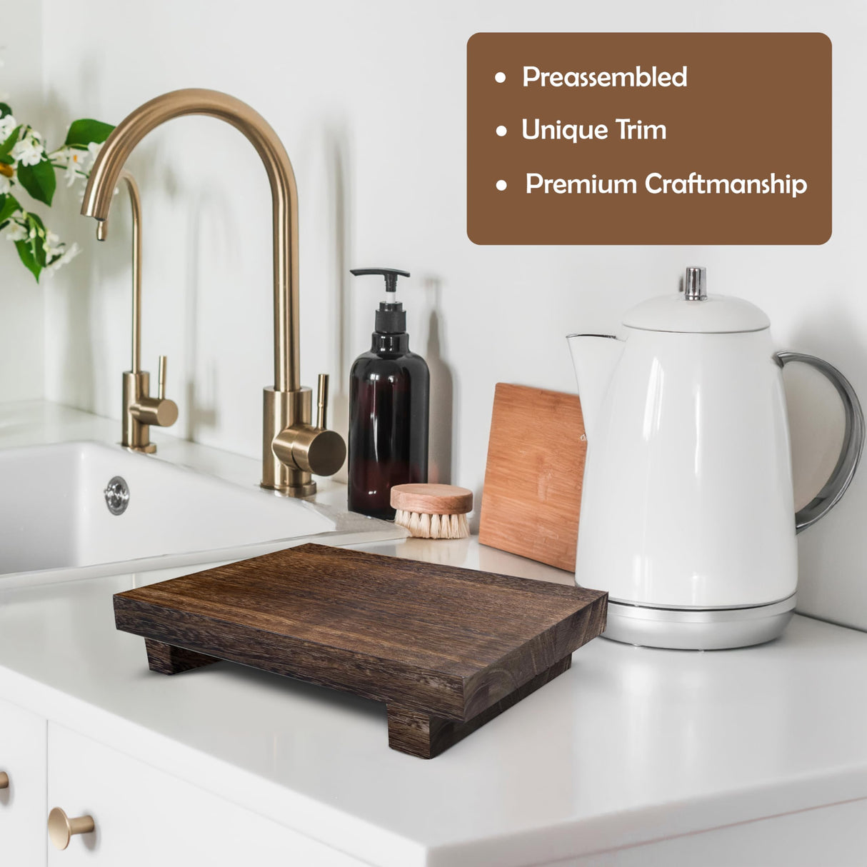 Lyfe Simple Wood Riser for Decor - Rustic Pedestal Stand - Handmade Small Wood Tray - Soap Tray for Kitchen Sink, Dish Soap Tray, Wood Tray for Bathroom, Wooden Stand for Display (Brown, 9 x 6 Inch) Lyfe Simple