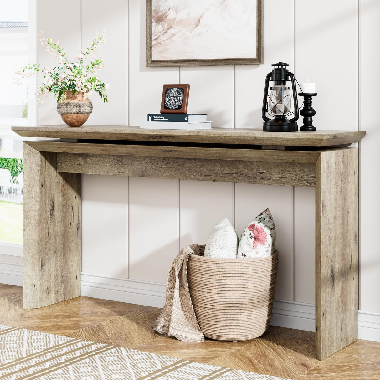 IQCNGVX Long Console Table 58 Inch, Farmhouse Hallway Entryway Table, Narrow Wood Sofa Table Behind Couch, Entrance Entry Way Furniture for Living Room, Foyer, Large, Easy Assembly IQCNGVX