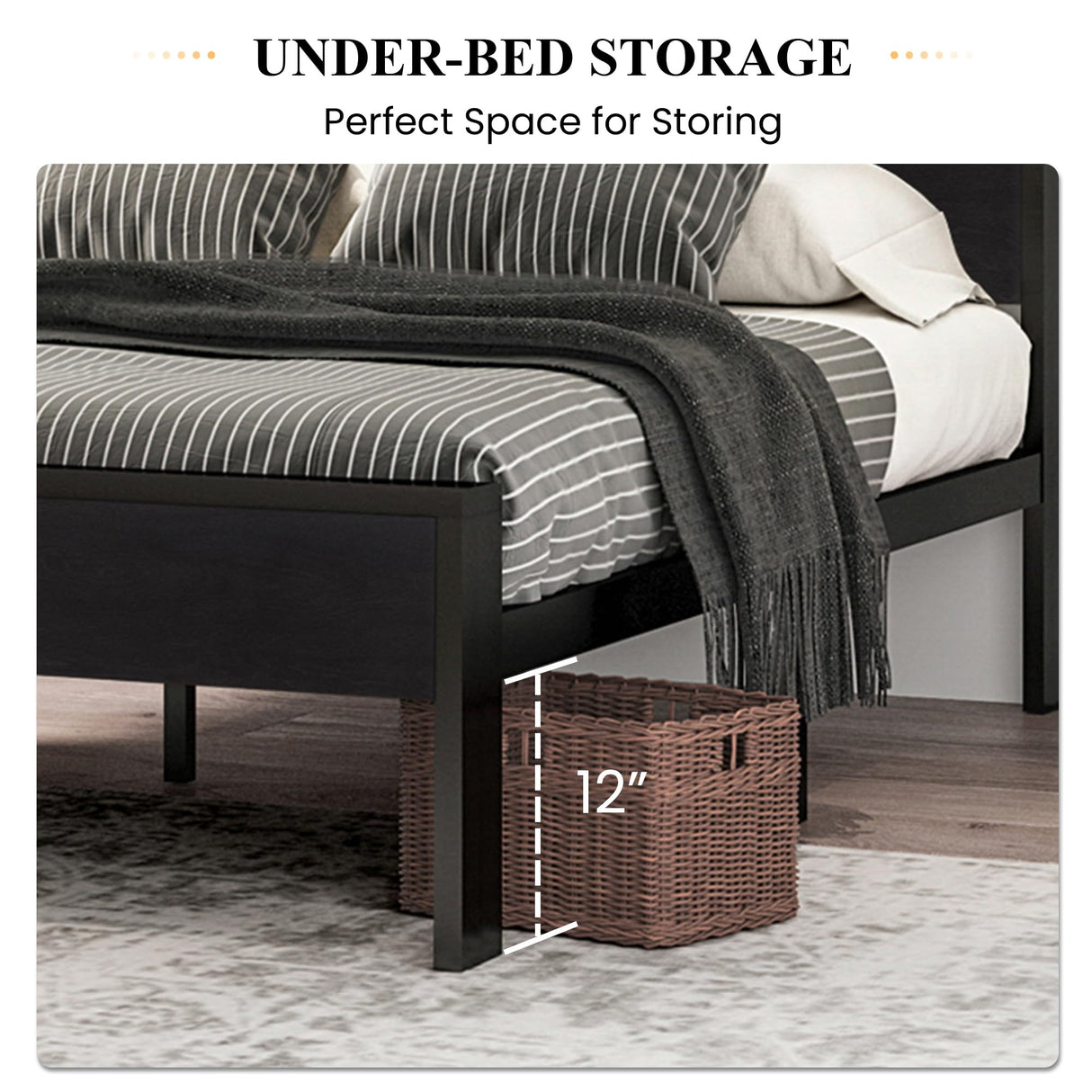 SHA CERLIN 14 Inch Full Size Metal Platform Bed Frame with Wooden Headboard and Footboard, Mattress Foundation, No Box Spring Needed, Large Under Bed Storage, Non-Slip Without Noise, Black Oak SHA CERLIN