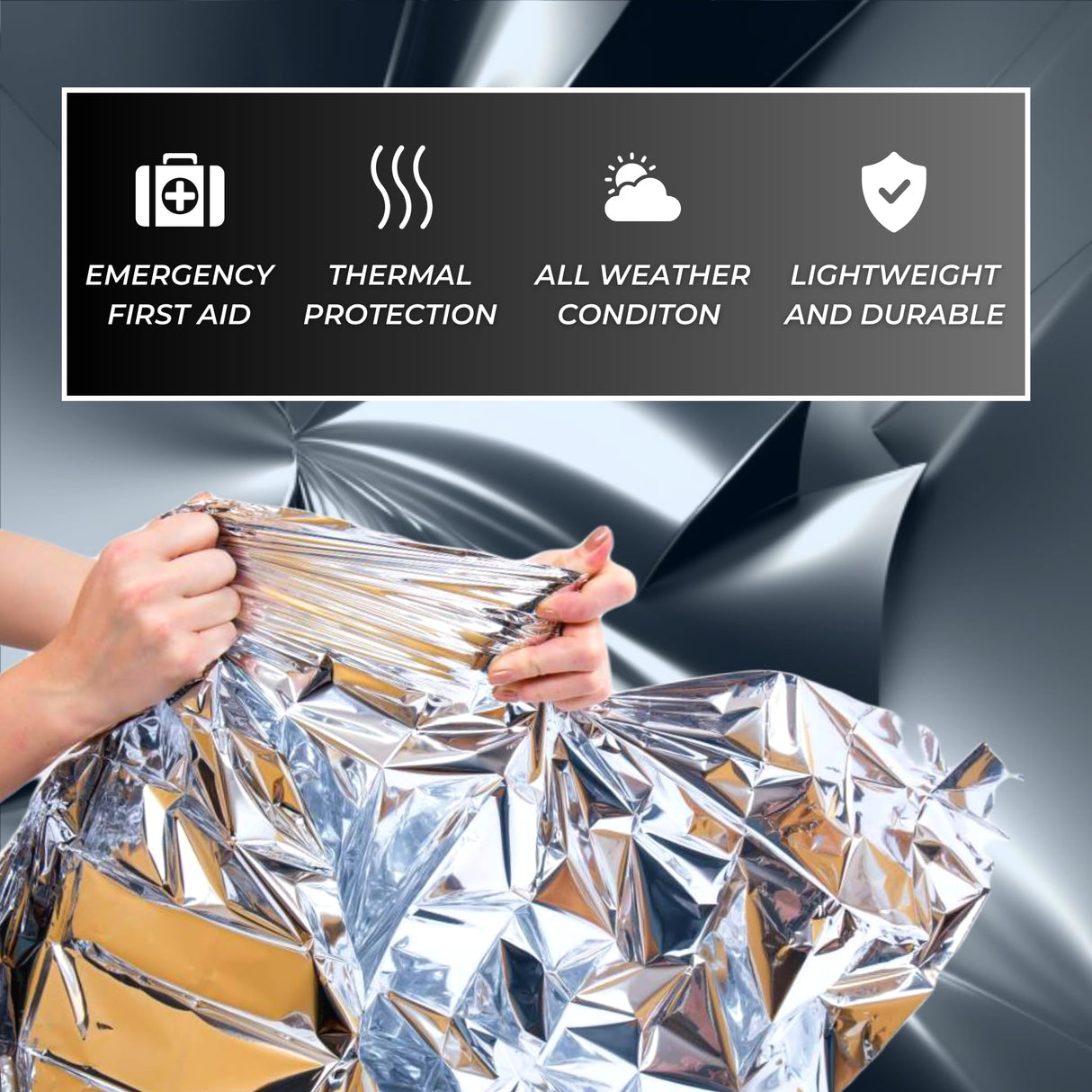HealthyLine Thermal Foil Emergency Blankets (50 Pack) – Mylar Space Blanket for Heat Retention, Waterproof & Windproof, Lightweight Survival Gear for Outdoors, Camping, First Aid, and Sauna Use HealthyLine