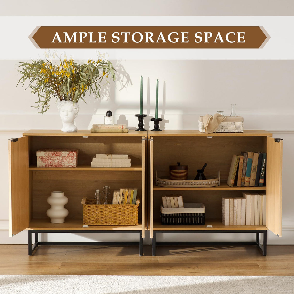 MoomJiee Fluted Storage Cabinet,Wood Sideboard Buffet Cabinet with Adjustable Shelves,Multifunctional Console Table with Storage Credenza Accent Cabinet for Living Room, Dining Room, Hallway MoomJiee