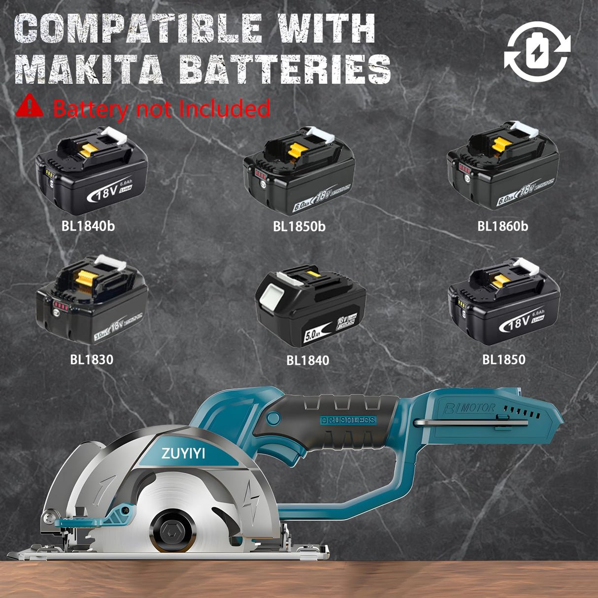 ZUYIYI 5-1/2" Cordless Circular Saw for Makita 18V Battery, Brushless 6600RPM Max Cutting Depth 2" (90°), Compact Tile Saw for Wood, Tile, Soft Metal, Plastic Cutting (NO Battery) ZUYIYI
