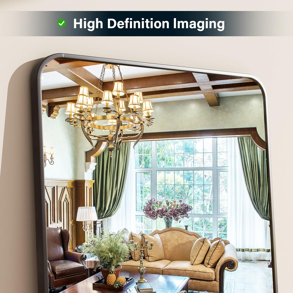 XRAMFY 64"x21" Black Floor Full Length Mirror Standing Full Body Rounded Corner Rectangle Mirrors with Stand Hanging Wall Mounted Leaning Bedroom Living Room Bedroom Cloakroom,Mirror Full Length XRAMFY