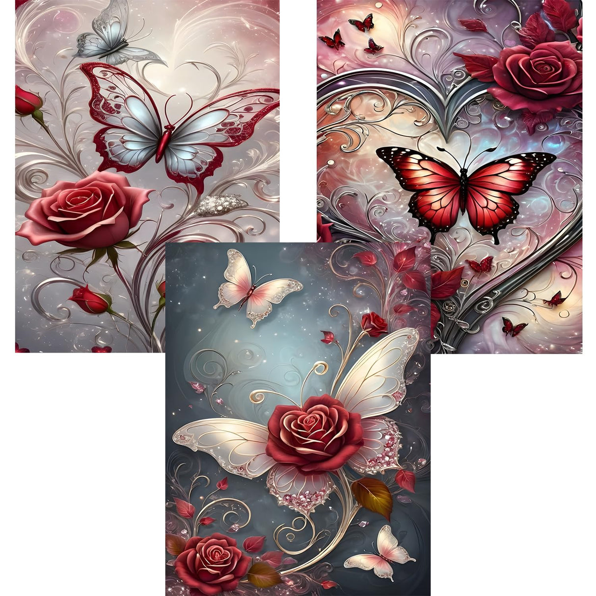 3PCS 5D Diamond Art Kits for Adults Beginners,Flower Butterfly DIY Full Round Drill Diamond Painting Kits, Paint by Diamonds Dots Gem Art Crystal Easy,Home Wall Decor 12X12 Inch Acelii