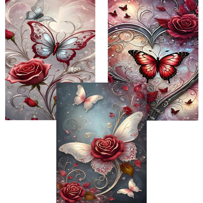 3PCS 5D Diamond Art Kits for Adults Beginners,Flower Butterfly DIY Full Round Drill Diamond Painting Kits, Paint by Diamonds Dots Gem Art Crystal Easy,Home Wall Decor 12X12 Inch