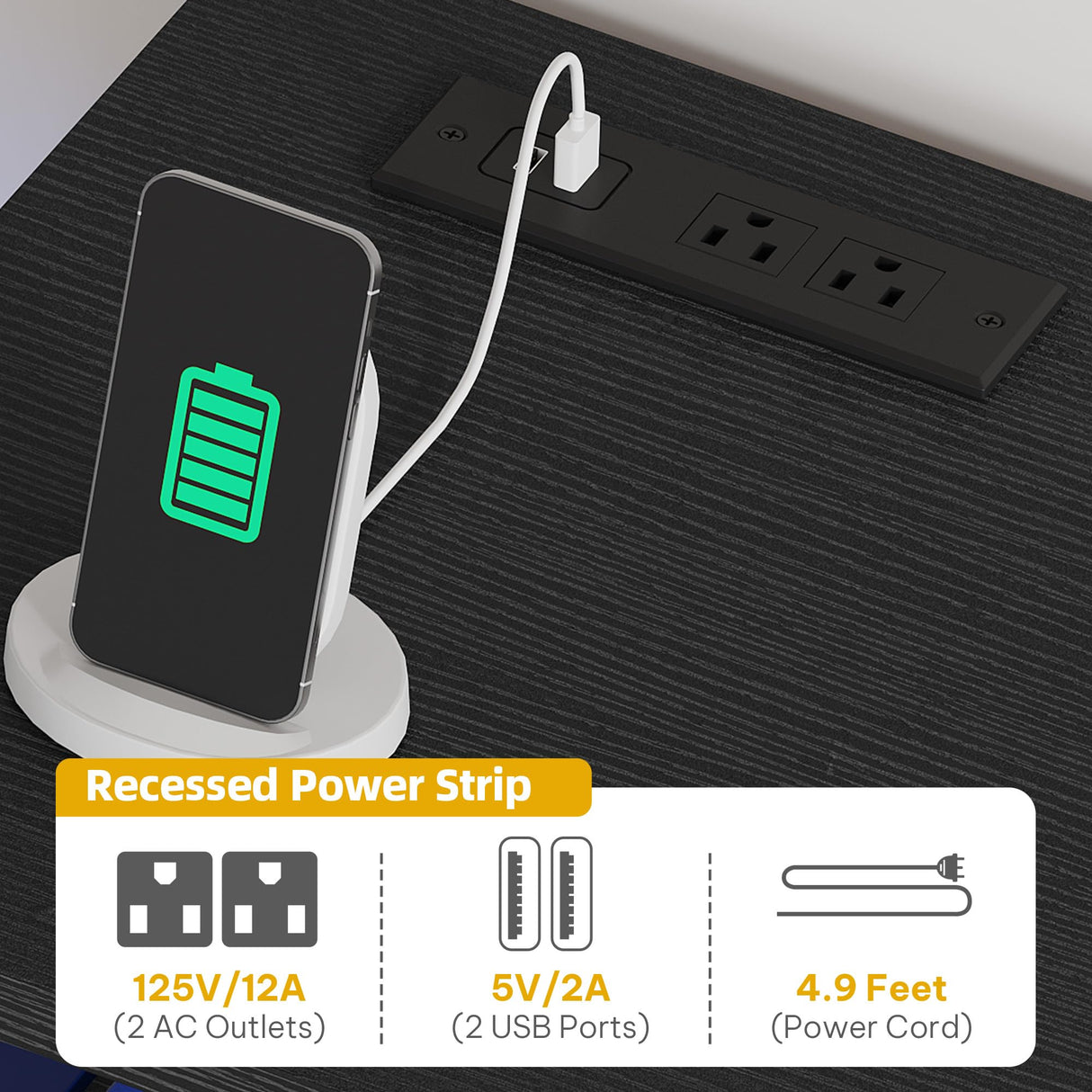 DWVO Entertainment Center with Bookshelves, LED TV Stand for 65/60 inch TV, Black TV Stand for Living Room with 2 Modern 4-Tier Bookshelves & Power Outlets, Black DWVO