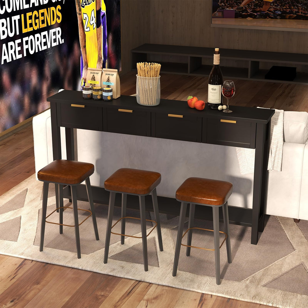 Kinsuite Long Sofa Table with 4 Drawers - Modern Black Console Table with 1 Bottom Shelf, 60 inch Wood Hallway Table Entryway Table for Living Room Bedroom Kitchen Kinsuite