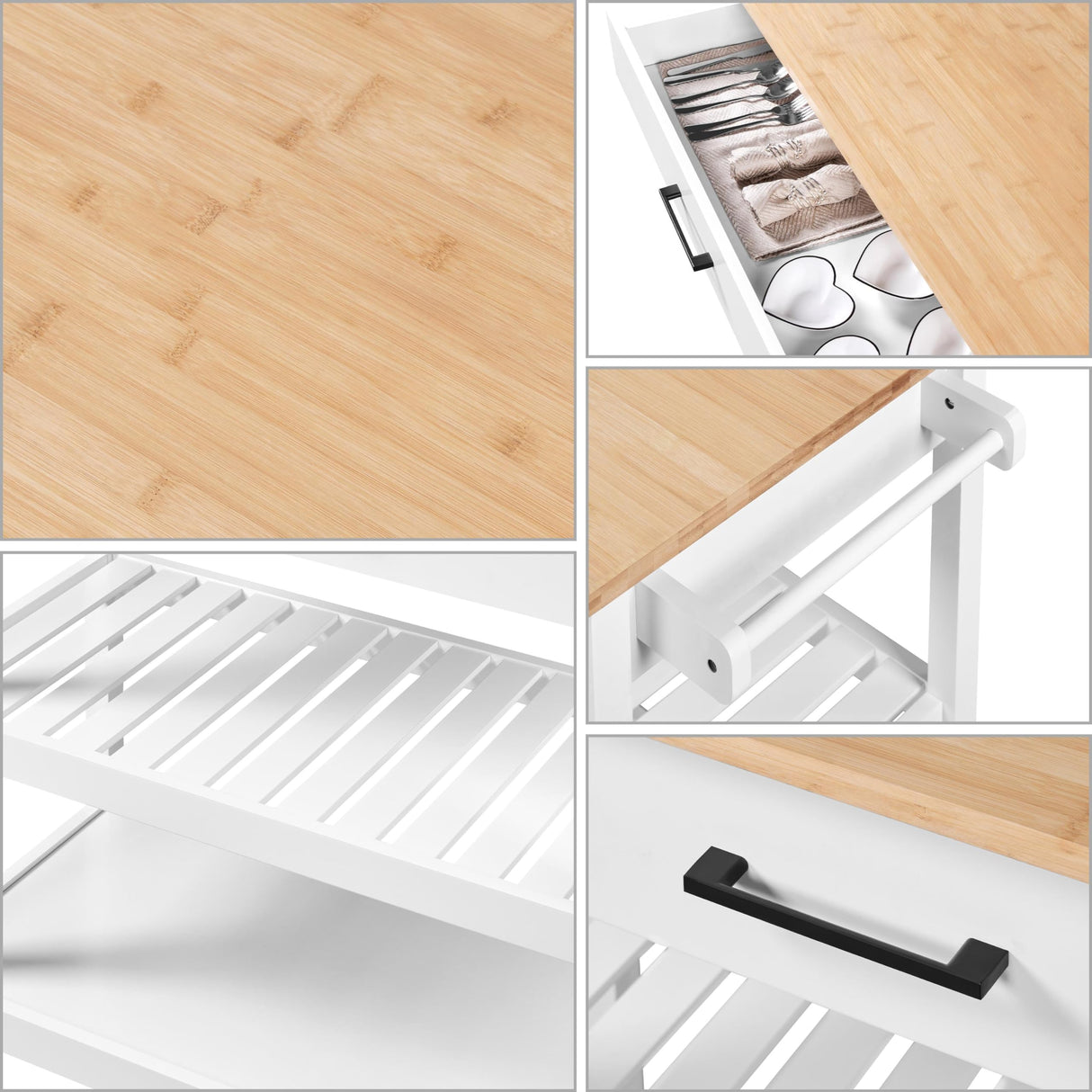 Yaheetech 40" Width Kitchen Island Cart on Wheels, 3 Tiers Rolling Utility Cart with Solid Wood Top and Drawer & 2 Spacious Storage Shelf, Serving Trolley for Dining Room, White Yaheetech