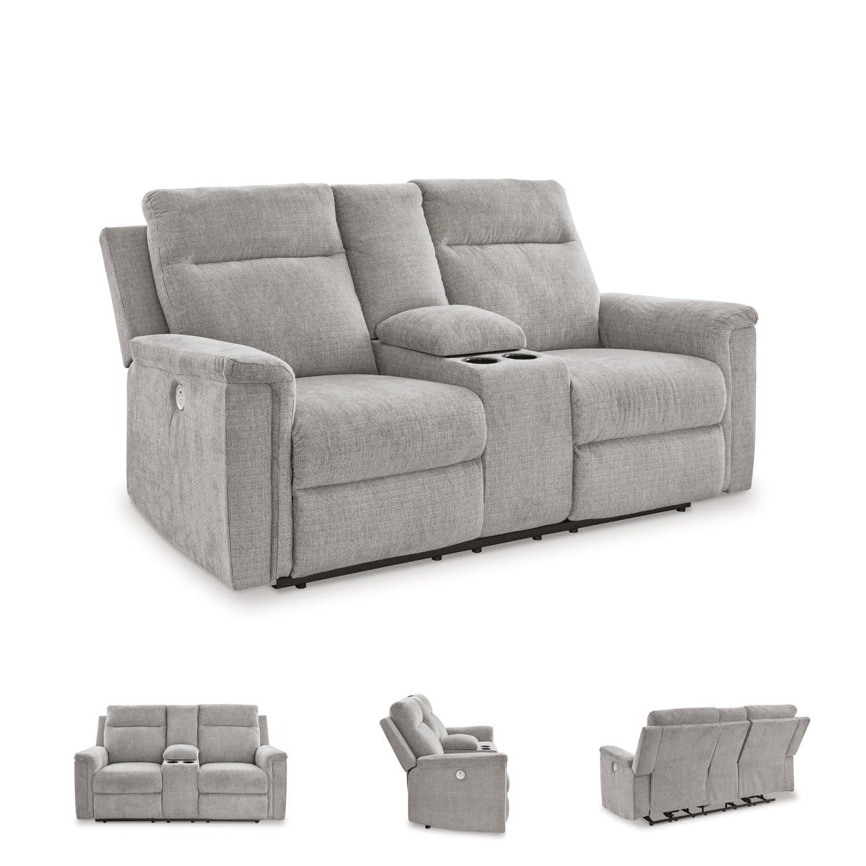Signature Design by Ashley Barnsana Minimalist Power Reclining Loveseat with Console and USB Charging Ports, Light Gray Signature Design by Ashley