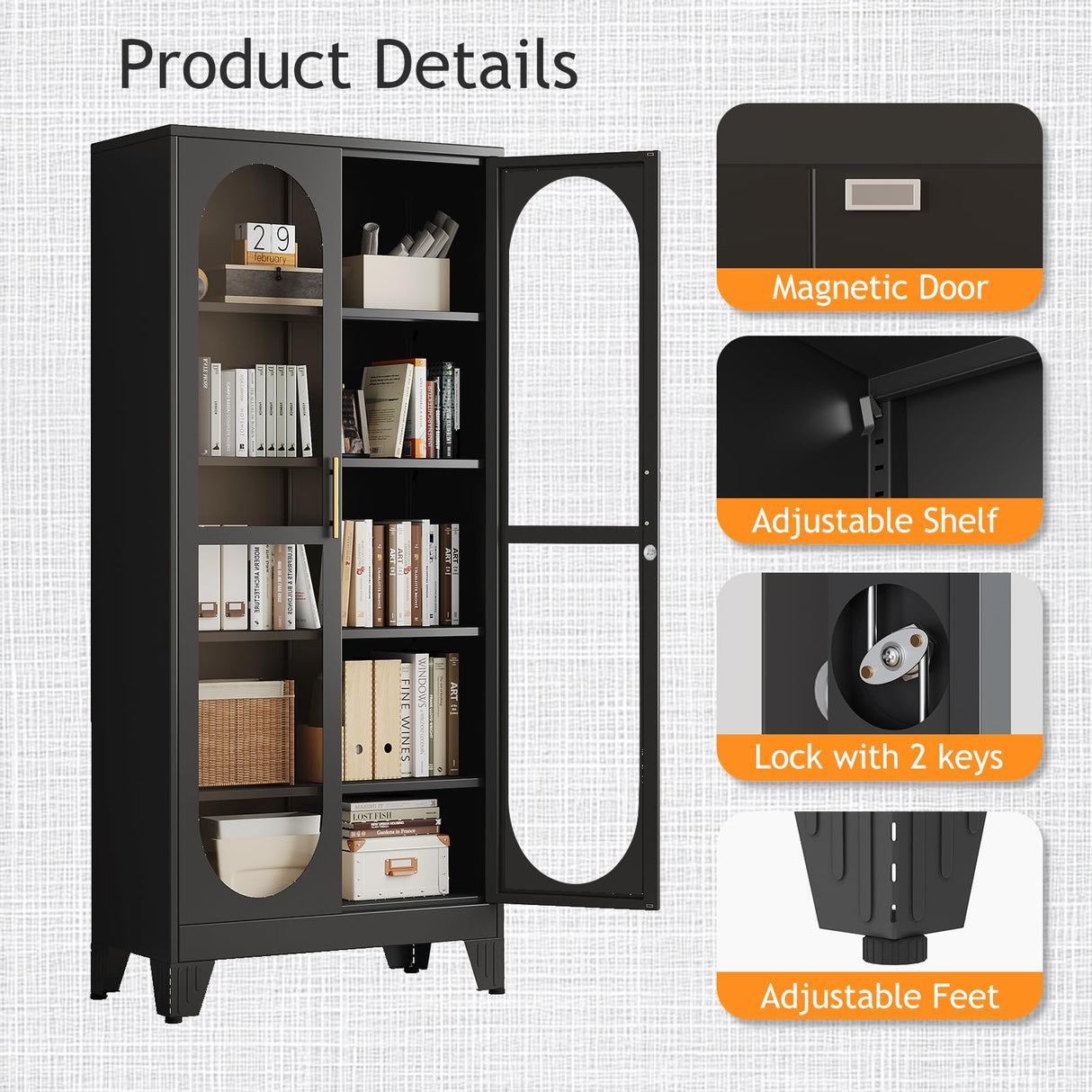 PAOFIN 71" H Locking Display Cabinet with Glass Door, Metal Curio Cabinets with 4 Adjustable Shelves, Tall Liquor Cabinet Display Case for Living Room, Collectibles, Home - Assembly Required Black PAOFIN