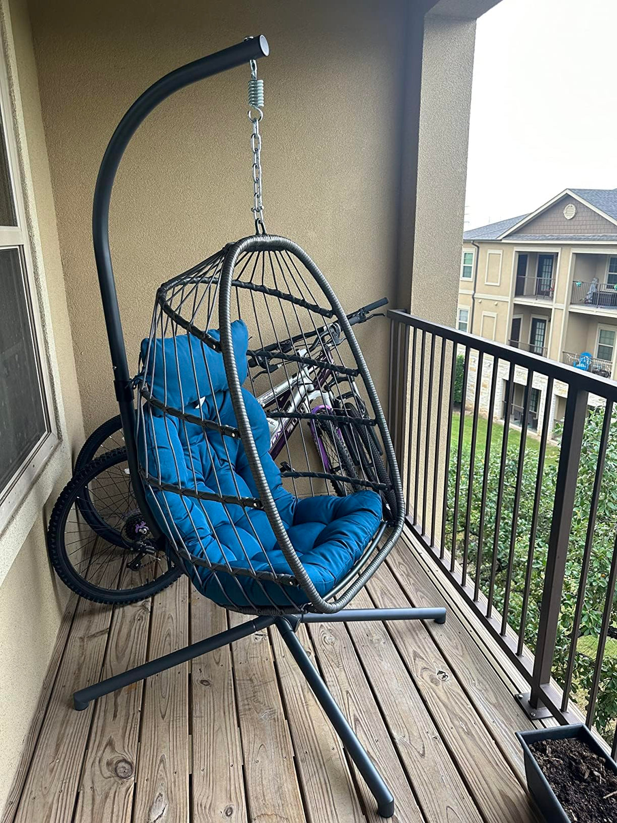 Yechen Wicker Egg Chair Outdoor Indoor for Patio Balcony, Foldable Rattan Egg Swinging Chair Hammock Egg Chairs Hanging Egg Chair for Bedroom, Handmade Chair 350 Lbs Capacity Yechen