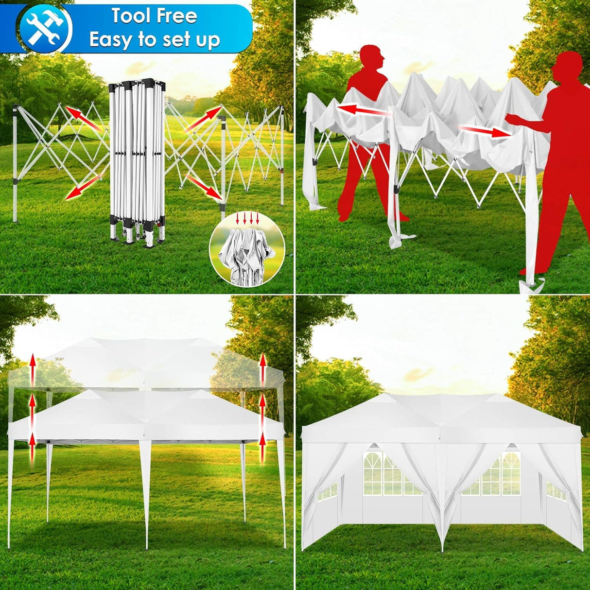 COBIZI Canopy 10x20 Pop Up Canopy Tent with 6 Sidewalls Party Tents for Parties Weddings Backyard Waterproof Outdoor Commercial Event Tent with Stakes, Ropes, White COBIZI
