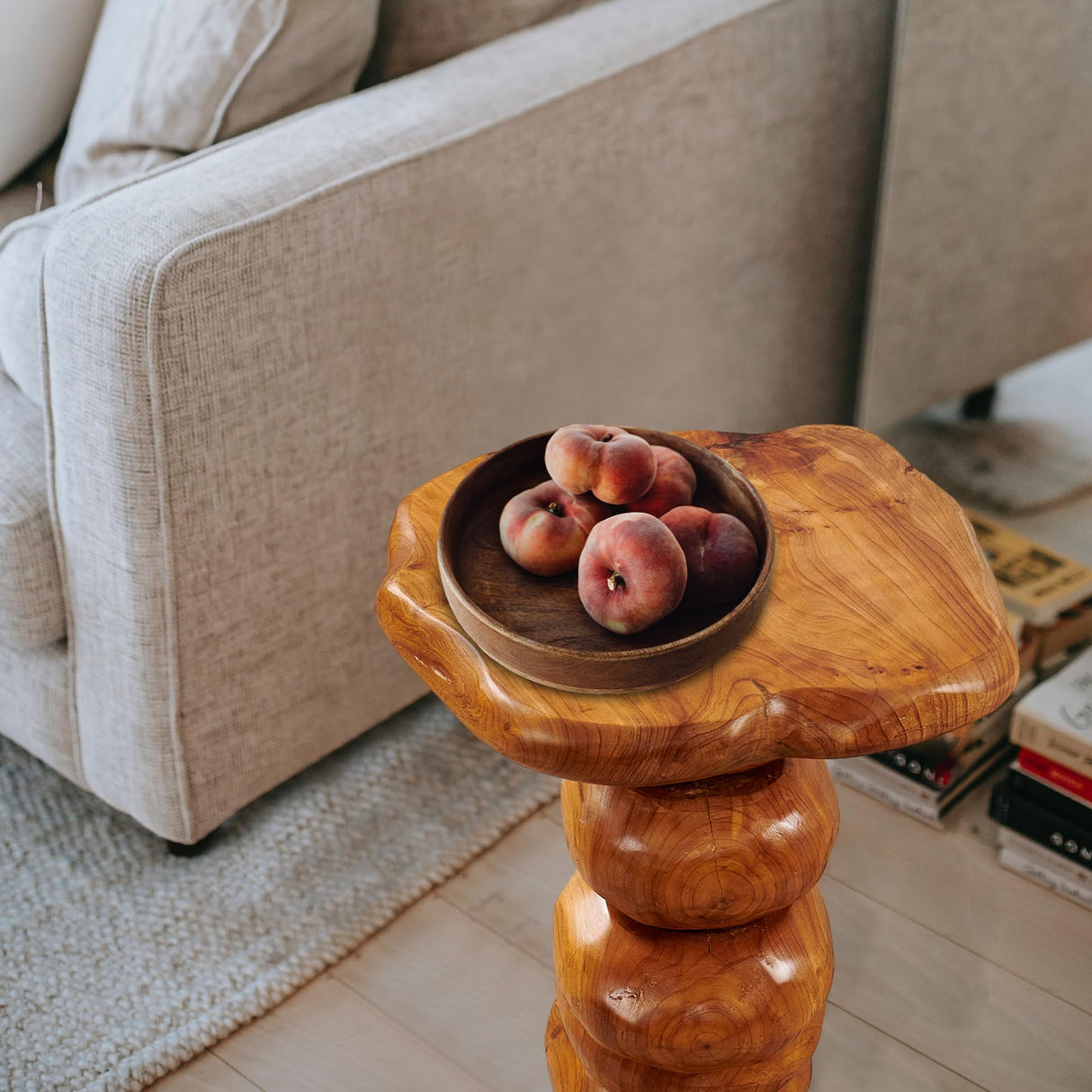 Greenage Cedar Roots Multibeads Stands End Table 13.8“x13.8”x23.6 Wooden Live Edge Side Table for Living Room Bedroom Home Decor Courtyard Wooden Stool Greenage