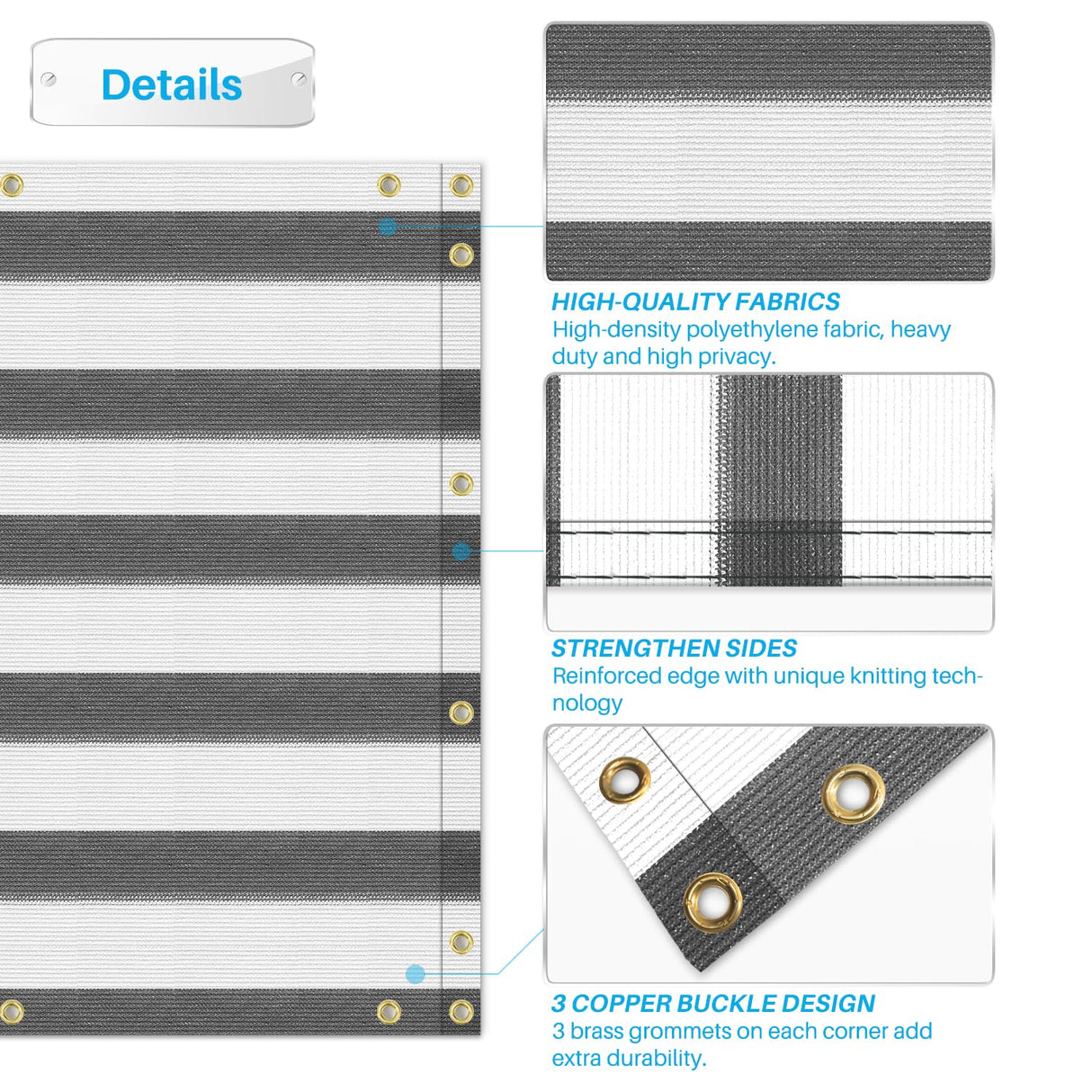 Patio 3' x 20' Balcony Privacy Screen Apartment Railing Covers Fence Panels for Outdoor, Temporary Fencing for Porch Deck Backyard Net Mesh with Zip Ties, Gray White Stripe Patio