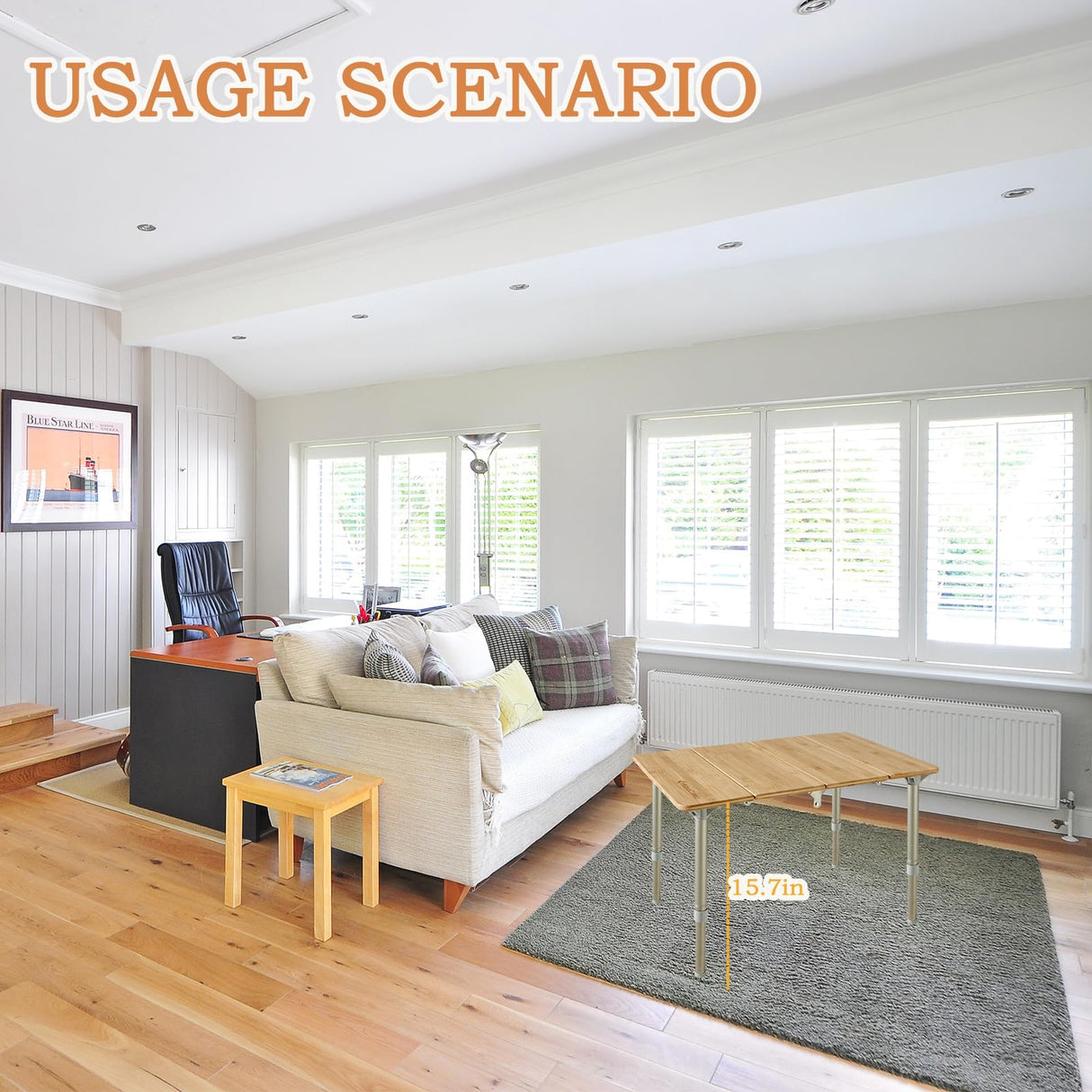 KingCamp Bamboo Folding Table Lightweight Camping Table with Adjustable Height Aluminum Legs 4-Fold Compact Small Portable Camp Tables for Travel RV Picnic Party Beach, 1-2 Person KingCamp