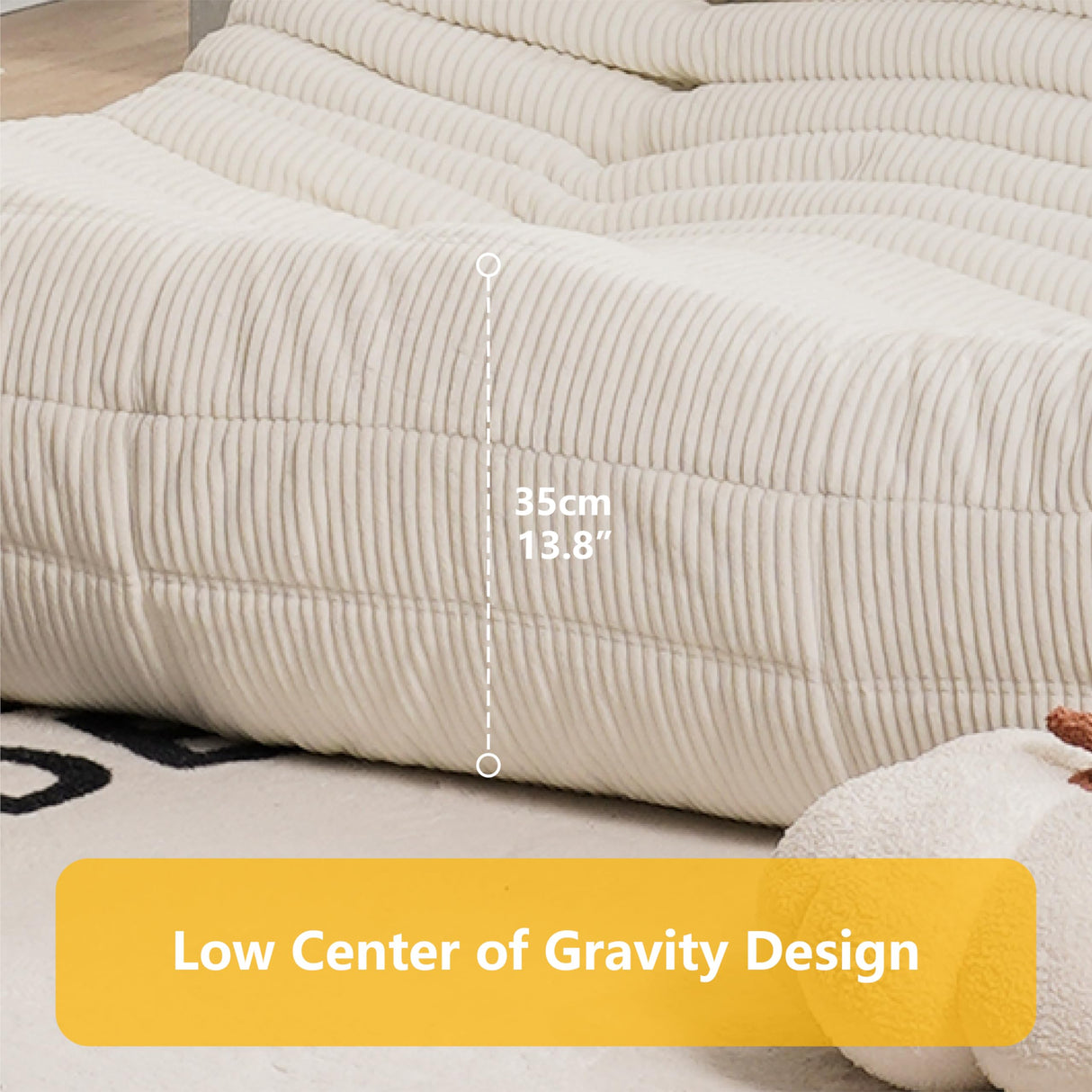 N&V Fireside Three Seater Sofa, Mid Century Armless Twin Size Floor Lounge Chair, Soft Premium Corduroy Floor Sofa, Accent Chair for Living Room, Bedroom (Brown Sugar) N&V