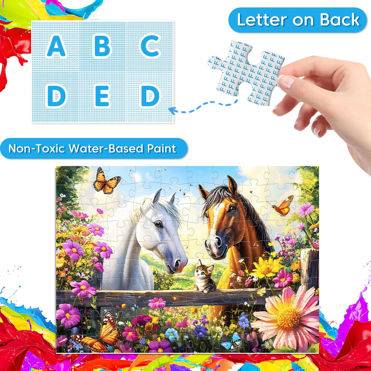 4-Pack Puzzles for Kids Ages 6-8 8-10 Year Old - Lions Horses Owls Dolphins, Large Piece Puzzles for Seniors, 100 Pieces Jigsaw Puzzles for Kids Ages 4-6, Learning Educational Toys for Boys and Girls Jeacirio