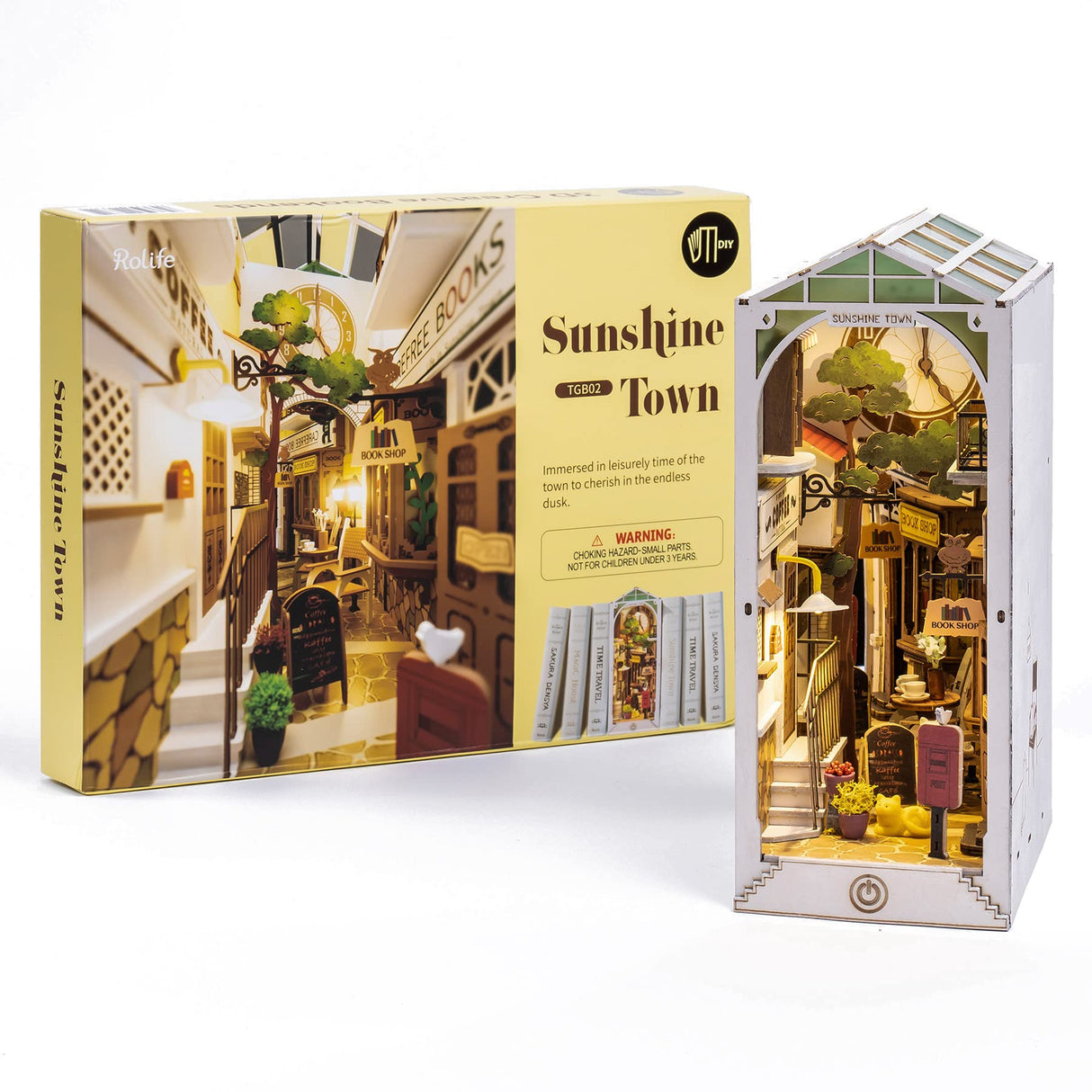 Rolife LED Book Nook Kit-Decorative Bookend Stand-3D Wooden Puzzle for Adults-Bookshelf Insert Booknook-Room Decor for Teen Girls Boys Women Men Rolife