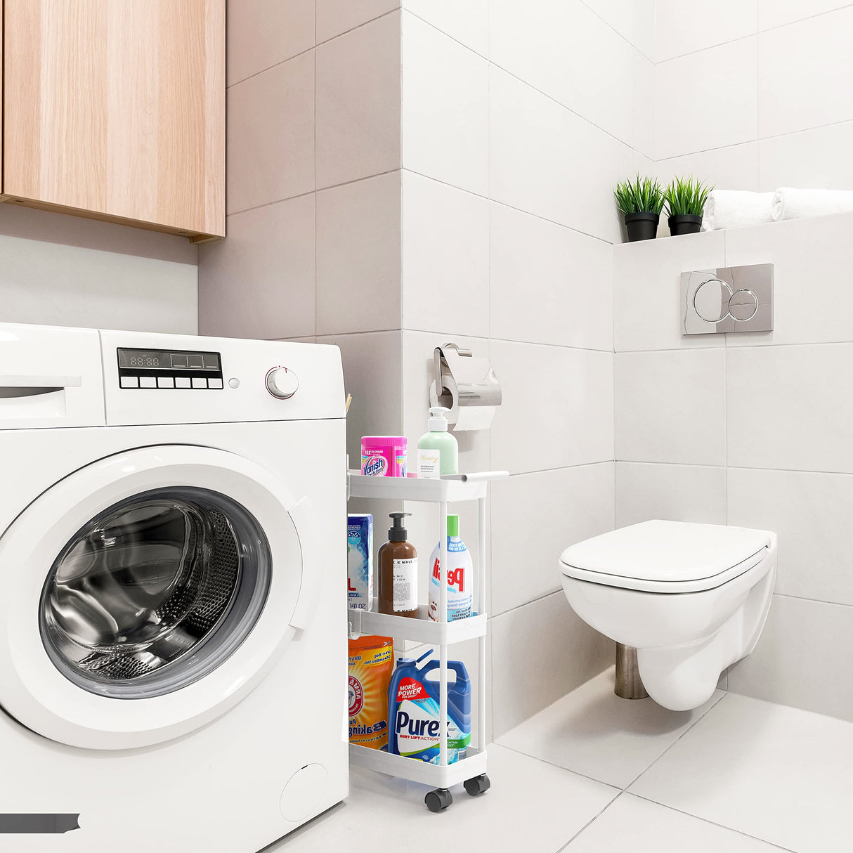 Simple Houseware Kitchen Cart Storage 3-Tier Slim/Super Narrow Shelves with Handle, 26.5'' Height/5.5'' Width for Narrow Place, White Simple Houseware