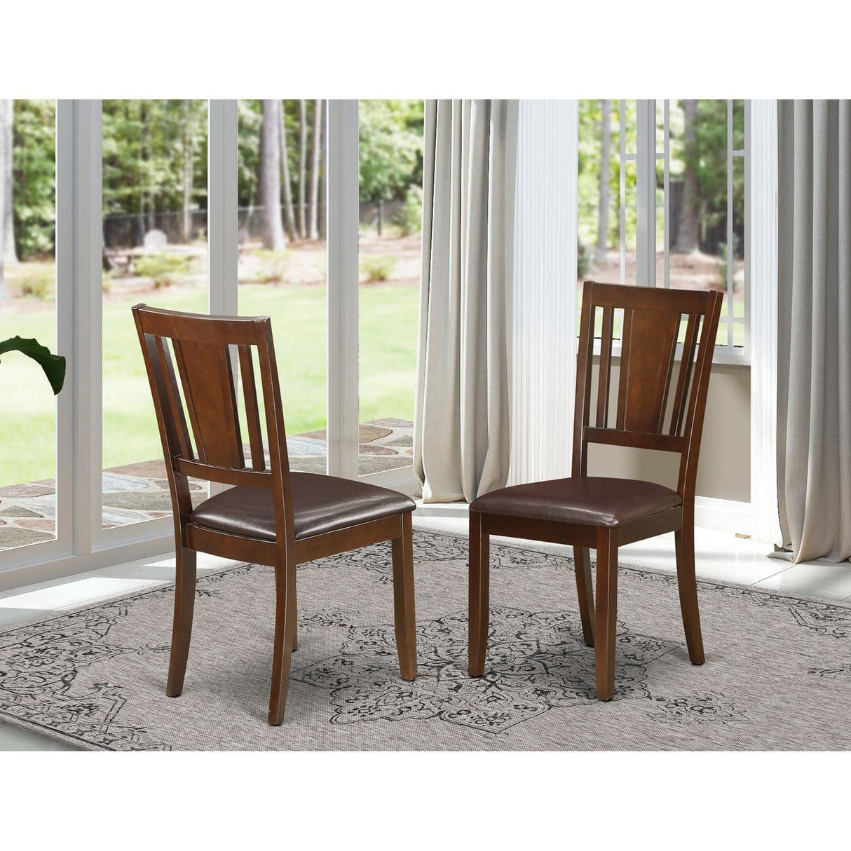 East West Furniture Dudley Kitchen Dining Faux Leather Upholstered Wood Chairs, Set of 2, Mahogany East West Furniture