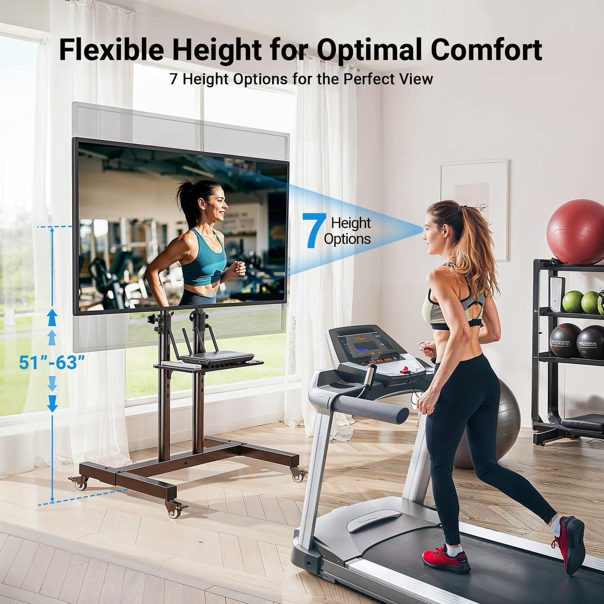 PERLESMITH Rolling TV Stand on Wheels for 32-83 Inch Screens up to 110lbs, Mobile TV Cart Height Adjustable Portable Outdoor TV Stand Tilt Rolling TV Cart with Shelf Max VESA 600x400mm PSTVMC03 PERLESMITH