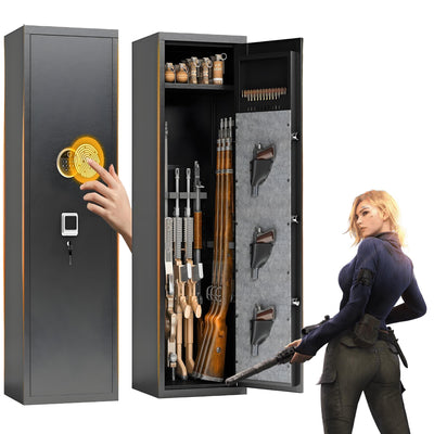 Large Gun Safe 14 Gun Capacity-Biometric Fingerprint Lock Quick Access Safe, Rifle CabinetWith Adjustable Shelves, Heavy Steel Security Cabinet For Home & Tactical Weapons (55"H×17.7"W×15.7"D)