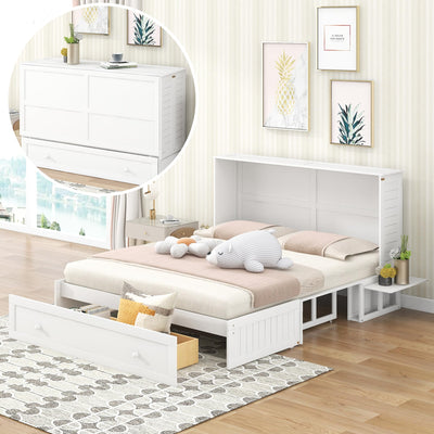 NCKMYB Cabinet Beds Queen Size Murphy Bed, White Bed with Storage Drawer & Side Shelves Foldable Murphy Bed Cabinet Space-Saving for Guest Room Home Office