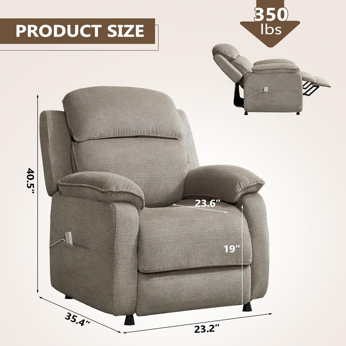 ANJ Power Recliner Chair, Electric Recliner for Adults,Oversized Reclining Chair with Remote & Side Pockets for Living Room, Bedroom,Home Theater ANJ