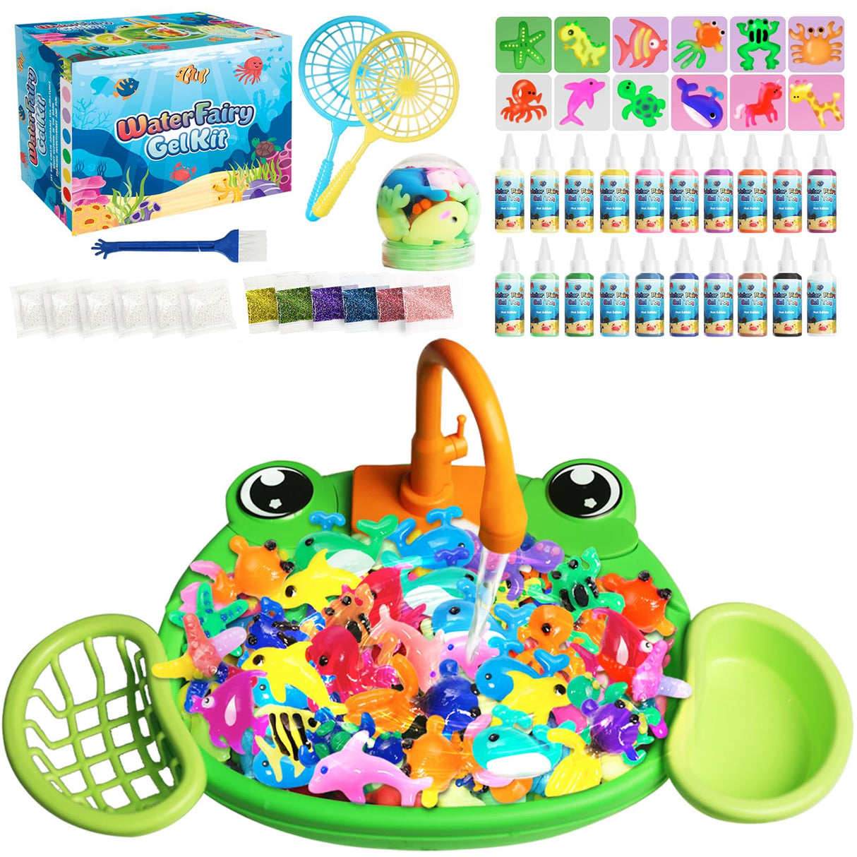 Glow in The Dark Water Craft Toy DIY Elf Kit for Boys Girls - 20 Color Gel & 12 Molds DIY Water Pets, Magic Craft Kit in Water Creative Handmade Water Art Set for Kids Age 3 4-8 8-12 Maiwaput
