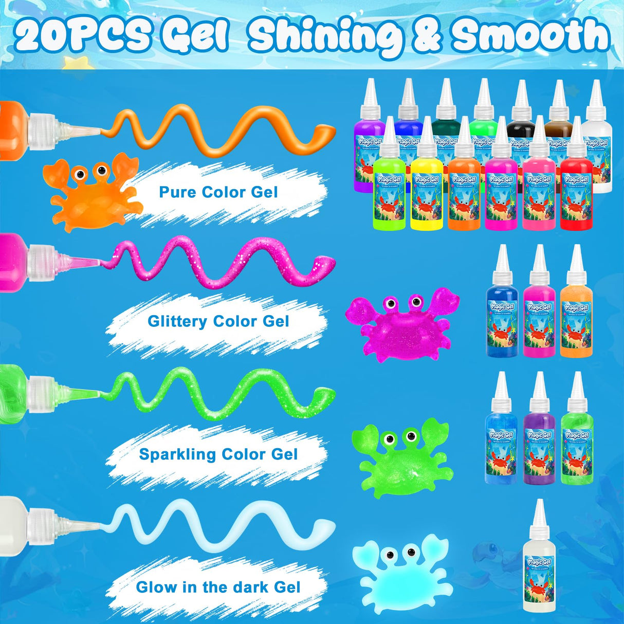 Magic Gel Water Toy Elf: 20 Aqua Squishy Maker DIY Gels with 20 Fairy Animal Mold Kits - 3D Handmade Magical Jelly Pet Craft Set for Kids CL FUN