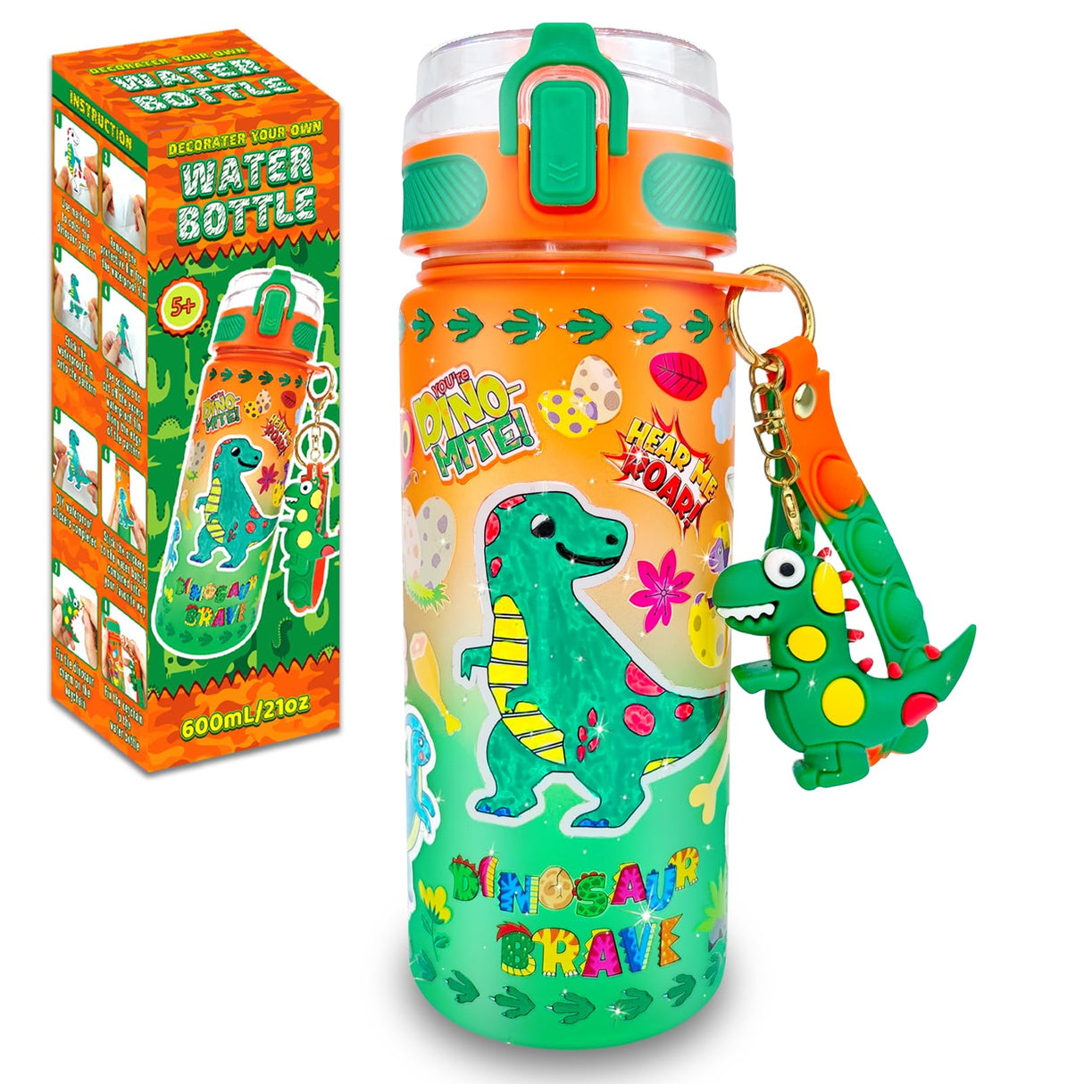 EDSPORTSHOUSE Decorate Your Own Water Bottle Kits for Boys Age 5-12,Dinosaur Painting Crafts,Fun Arts and Crafts Toys for Boys Birthday Christmas(Dinosaur) EDSPORTSHOUSE