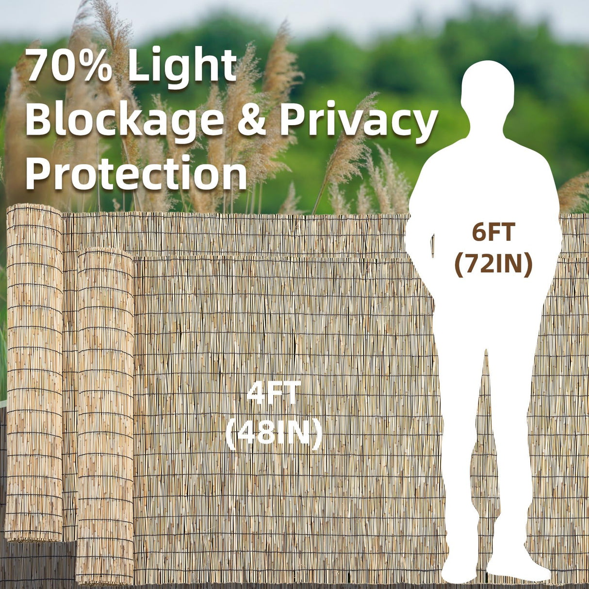 SHYDZYYC Natural 2 Pack 4FT X 16.4FT Reed Fencing Roll, Balcony Privacy Balcony Shade Reed Bamboo Fencing Garden Fence Border, Wind Block Sunshade Fence Screen for Outdoor Yard Patio Flower Bed Edge SHYDZYYC