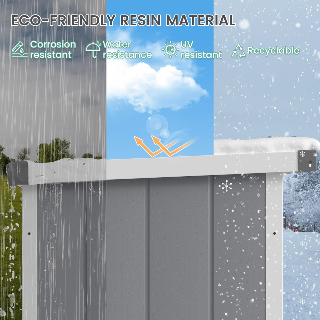 UDPATIO 38 Cu.ft Outdoor Resin Storage Shed, Vertical Tool Shed with Shelving Brackets for Patio Pool Lawn Garden, Grey UDPATIO