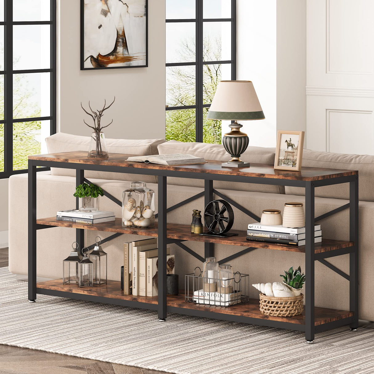 Tribesigns 70.9 Inch Industrial Console Table with Storage Shelves for Living Room and Entryway Tribesigns