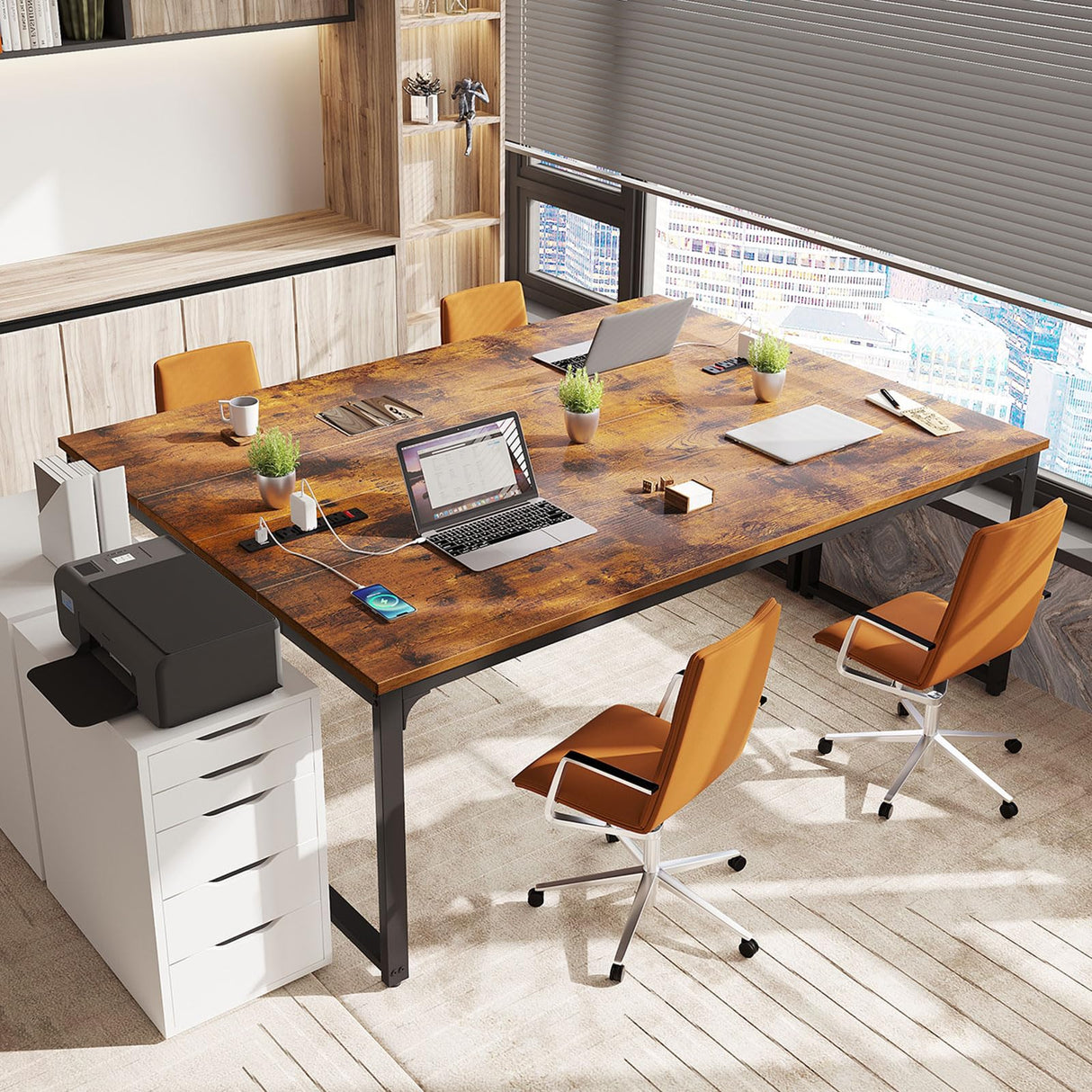 Coleshome 71 Inch Computer Desk with USB Ports, Large Office Desk, Long Study Student Writing Desk, Rustic Brown Coleshome