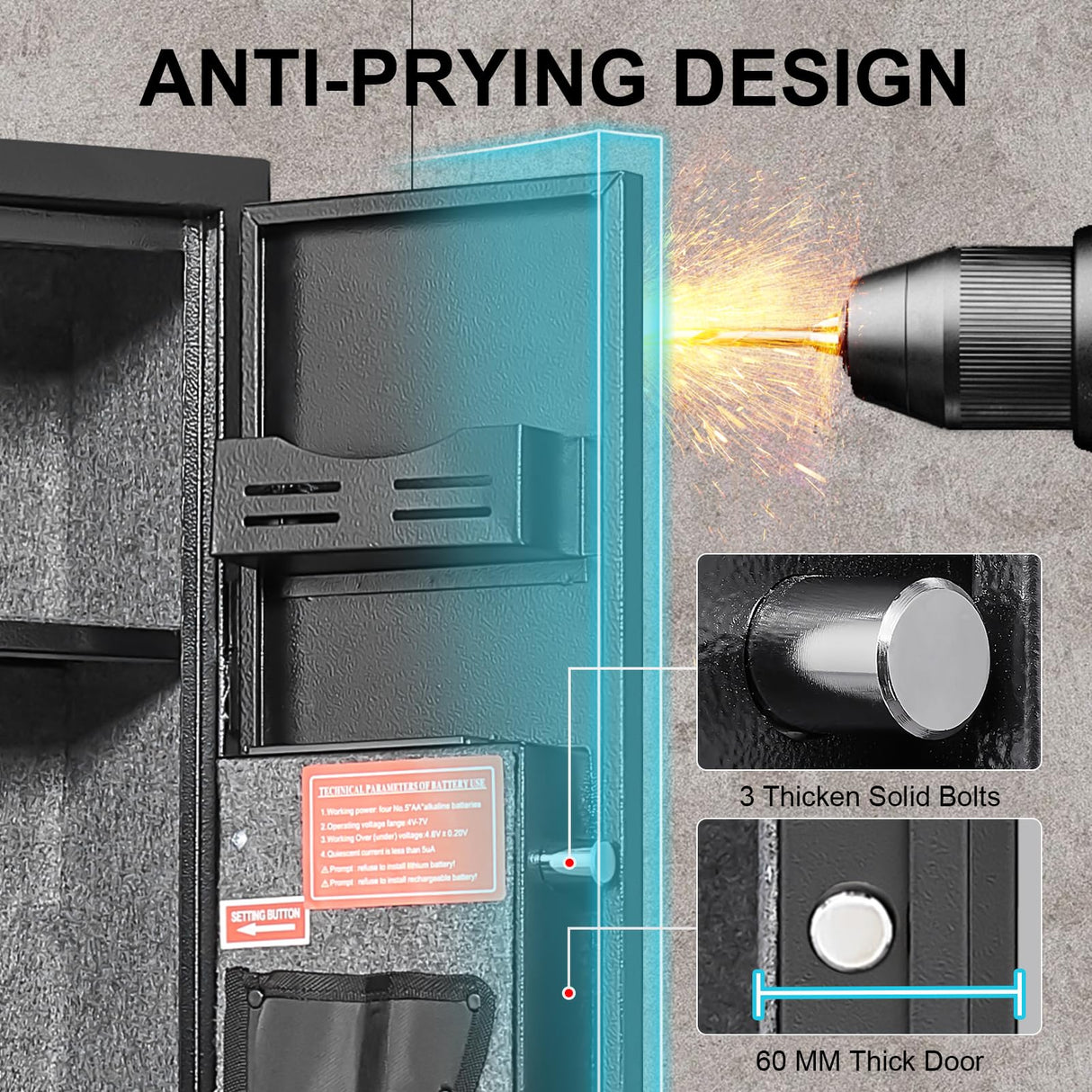 ANXINWEI 2-3 Gun Safe, Gun Cabinet with 180° Full Access Door and Removable Shelf, Gun Safe for Rifles and Pistols with Dual Alarm System and Mute Mode, Quick Access Long Shotgun Safe with LED ANXINWEI