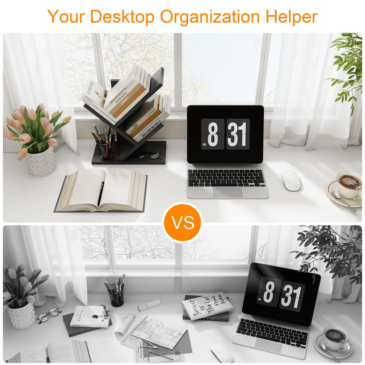 Tajsoon Tree Bookshelf 3 Tier Book Storage Organizer Shelves, Desktop Bookshelf Floor Standing Bookcase Display for CDs/Magazine/Books, Small Bookshelf for Bedroom, Living Room&Office, Black Tajsoon