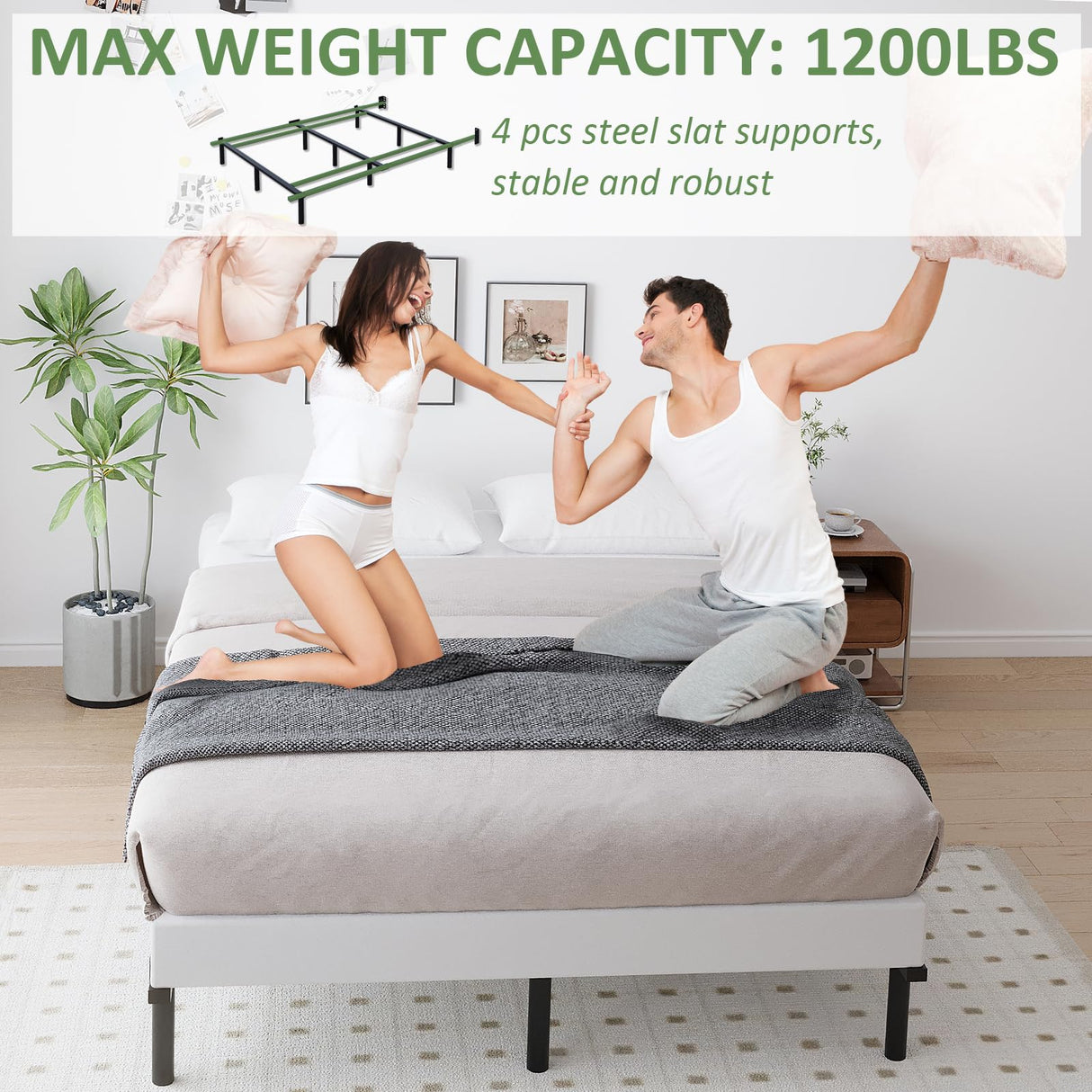 King Metal Bed Frame, 7 Inch Low Heavy Duty Platform Bed Frames King Size for Box Spring and Mattress, Easy Assembly, Noise-Free, Adjustable, Black Mashomdec