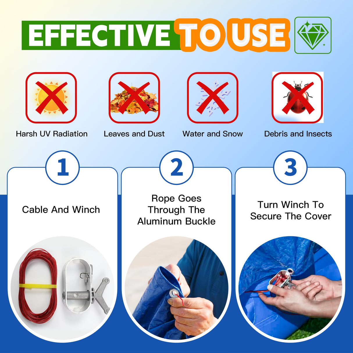 20Ft Pool Cover for(16Ft) Above Ground Pool, Heavy Duty Above Ground Pool Cover Includes Winch and Cable,Winter Pool Cover Strength&Durability,UV Protection, Blue/Black(Cover Only) RAINDEWAY