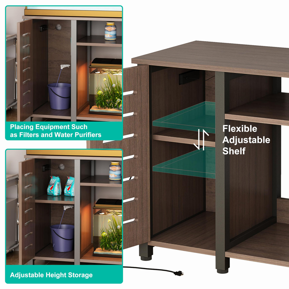GarveeHome 55-75 Gallon Fish Tank Stand, Heavy Duty Aquarium Stand with Power Outlet and Cabinet for Fish Tank Accessories Storage(Fish Tank Not Included.) GarveeHome