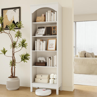 METOTI 71" H Tall Bookshelf and Bookcase, Farmhouse Book Shelf with 5-Tier Open Shelves, Wooden Bookcase Freestanding Display Bookshelves for Bedroom, Living Room, White