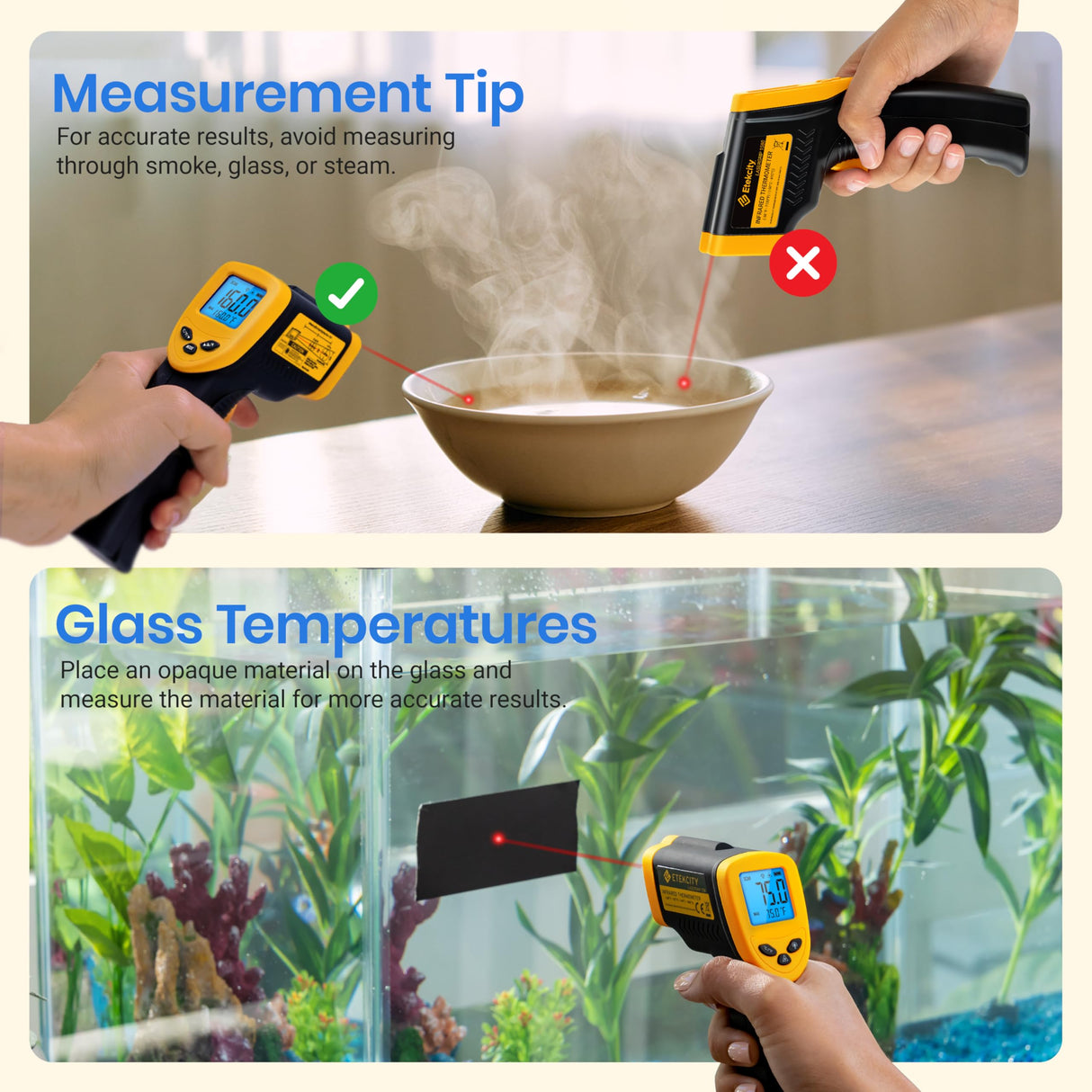 Etekcity Infrared Thermometer Laser Temperature Gun 774, Meat Food Candy Oven Thermometer for Griddle Accessories, Heat Gun for Cooking Refrigerator Tools, Yellow, -58ยฐF to 842ยฐF Etekcity
