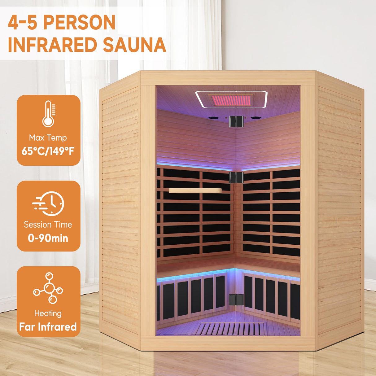 Sauna Infrared Far Infrared Sauna for Home Low EMF Dry Sauna for 3-5 person with Hemlock Wood Sauna for Home 4 Person Infrared Sauna Indoor Sauna in Home Large Sauna 2400W with Bluetooth Speakers RIGO