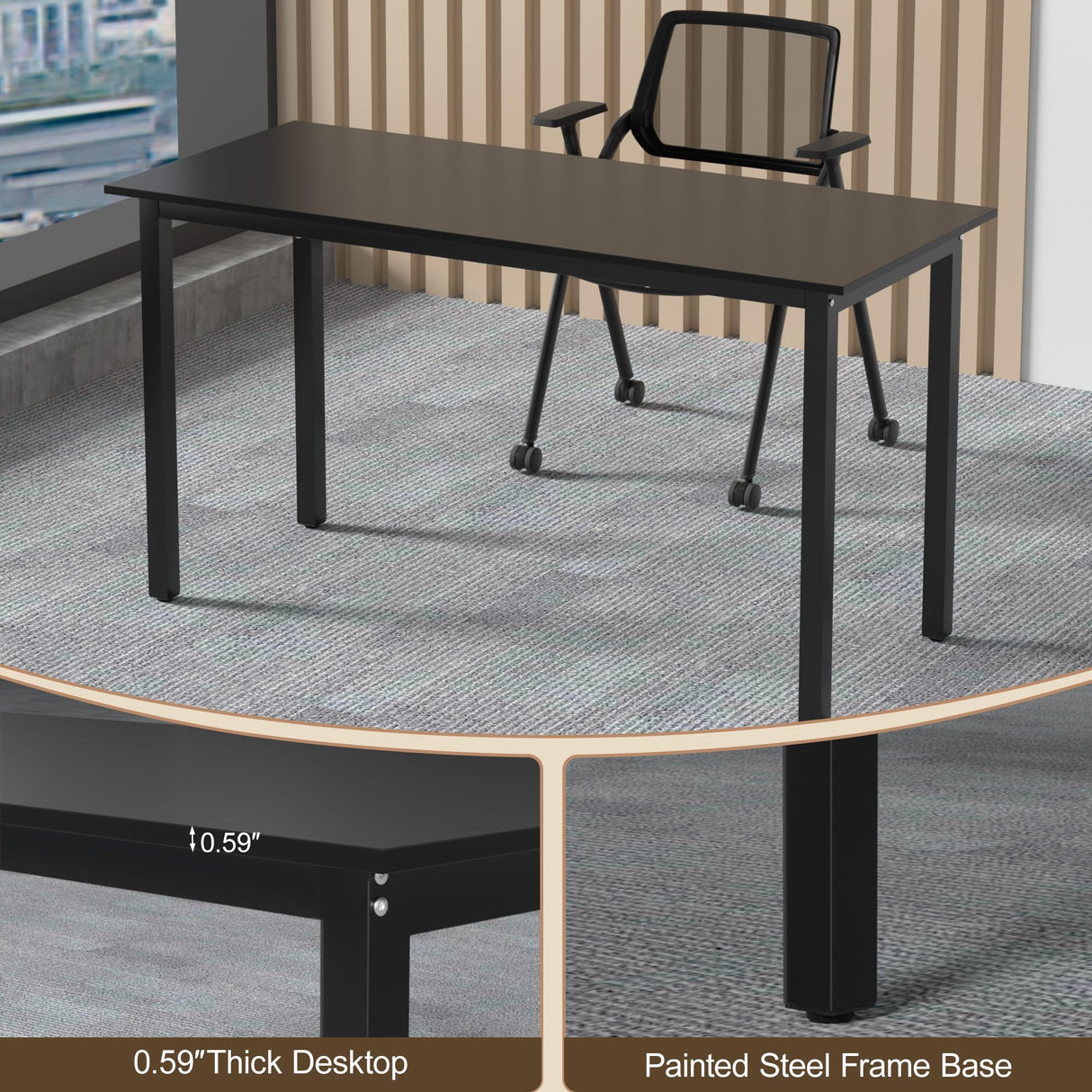 Okeysen Conference Room Table 2 Pack, Modern Meeting Table with Metal Frame, Seminar Desk for Boardroom, Meeting Room, Office, Classroom 55.12"x23.62"x29.53", Black Okeysen