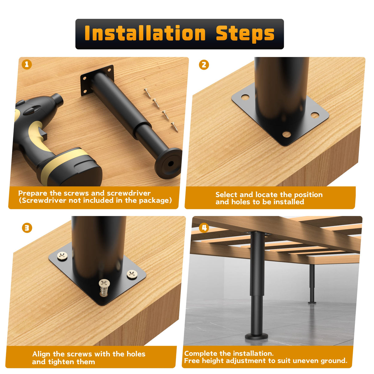 Adjustable Metal Furniture Legs 3.15-4.72 Inch – Perfect for Sofas, Beds, Tables & More by Wlrrcwdttc Wlrrcwdttc