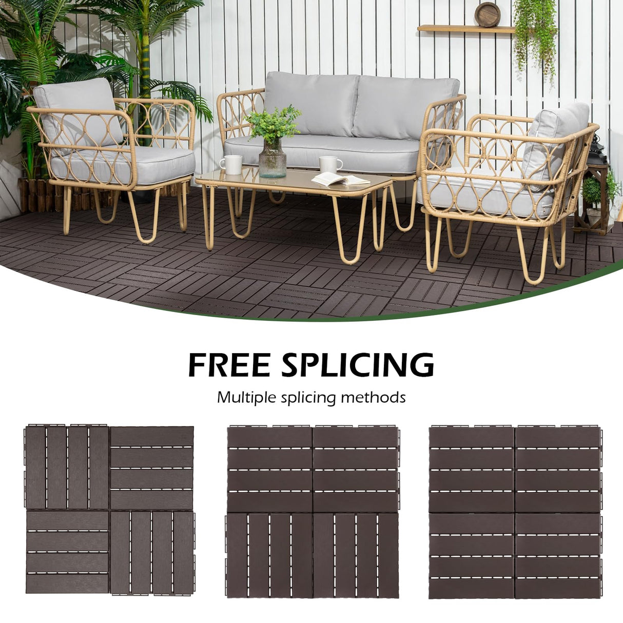 Dyna-Living 60 sq. ft Plastic Interlocking Deck Tiles, 60 Pack, 12"x12" Indoor Outdoor Waterproof Patio Floor Decking Tiles for Balcony, Backyard, Garden & Poolside, All Weather Use, Dark Brown Dyna-Living